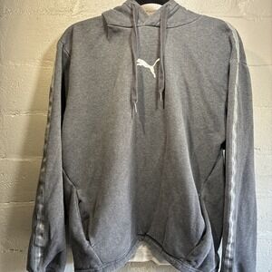 Puma Mens Long Sleeve Pullover Gray Hooded Sweatshirt Size Medium